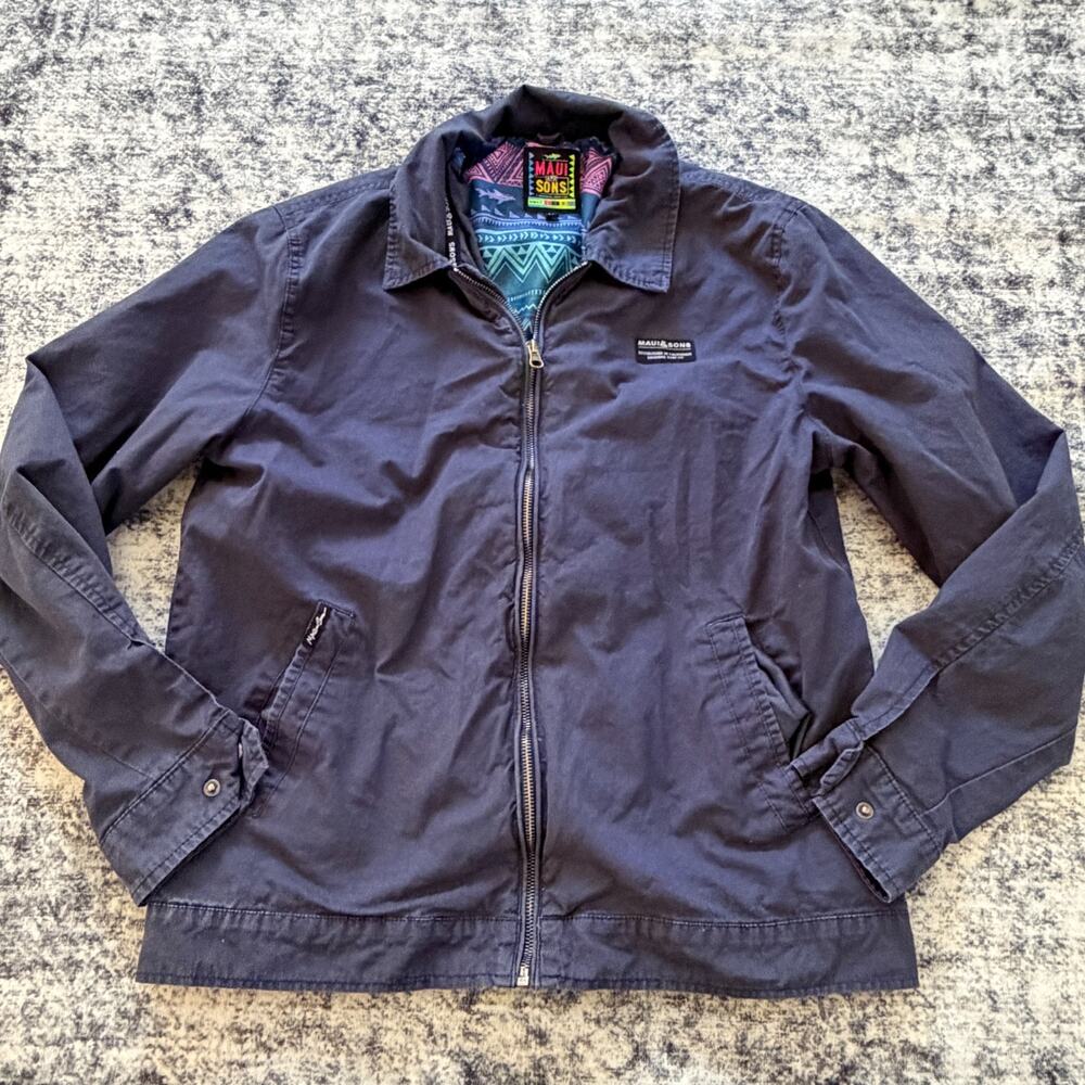Maui And‎ Sons Mens Jacket Medium Navy Full Zip Lined Long Sleeve Outdoor Modern